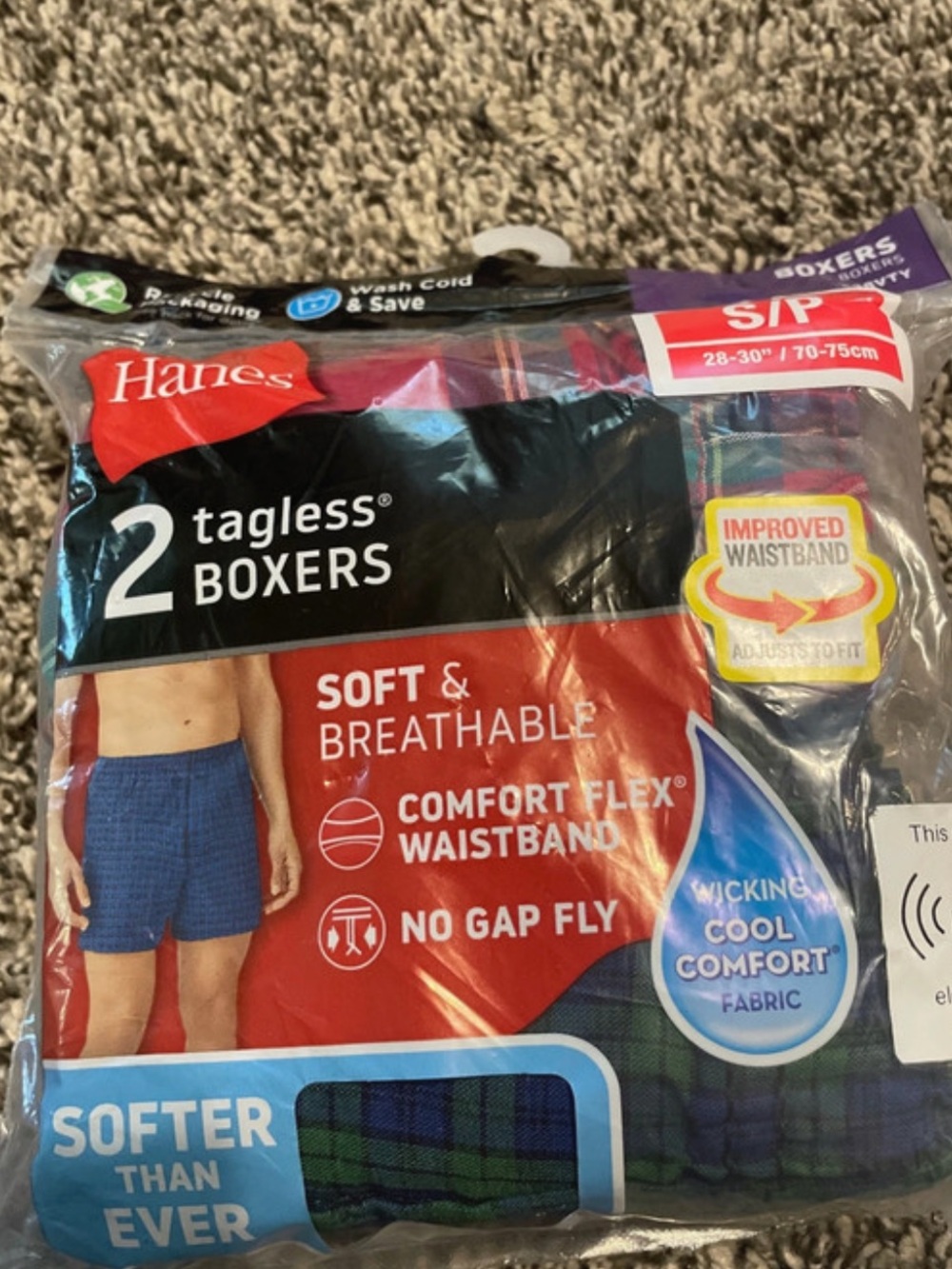 Hanes Men's Blue and Green Plaid Tagless Boxers - 2 Pack